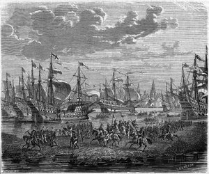 Abstieg von Heinrich VIII. (König von England) nach Calais, um Boulogne zu belagern (1544)