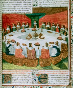 (Detail) König Artus und die Ritter der Tafelrunde bei der Erscheinung des Heiligen Grals. Illumination zur Illustration eines Manuskripts der „Quete des Heiligen Grals“, ca. 1470. Folio 5 der Fre von Unknown artist