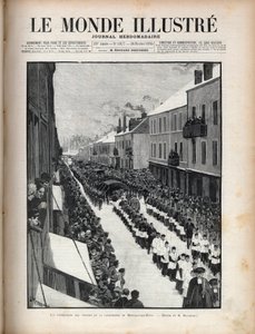 Katastrophe des Brunnens Sainte Eugenie - Die Beerdigung der Opfer der Katastrophe von Montceau-les-Mines in Burgund - Gravur in „Le Monde Illustré“ von 1895 von Unknown artist
