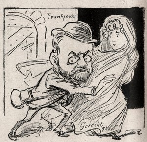 Dreyfus-Affäre - Emile Zola hat Gerechtigkeit: Komm mit mir, mein Schatz, hier wollen wir uns nicht mehr hören - Zeichnung veröffentlicht in der österreichischen Zeitung „Der Floh“ 1898 (reproduziert in Le Rire) von Unknown artist