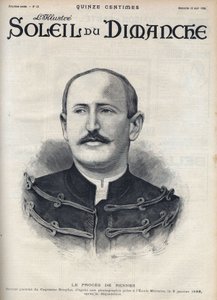 Dreyfus-Affäre: Porträt von Alfred Dreyfus (1859-1935) nach seiner Degradierung während des Rennes-Prozesses. Gravur in „Le soleil-du-dimanche“, 13. August