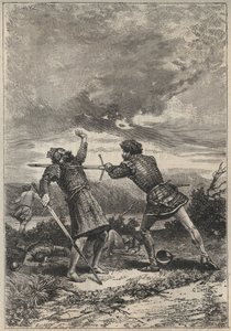Duell und Tod von Oak Torquil - 19. Jahrhundert Illustration für den historischen Roman „Die schöne Maid von Perth oder Valentinstag“ von Walter Scott