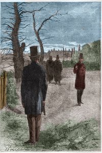 Duell zwischen George William Finch-Hatton, Earl of Winchilsea (1791-1858) und Arthur Wellesley, Duke of Wellington (1769-1852) in Battersea Fields am 21. März 1829 von Unknown artist