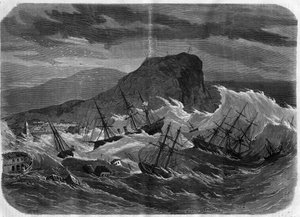 Erdbeben in Peru: Tsunami überflutet die Stadt Arica im September 1869 - Kupferstich in „Le Journal Illustré“ von Unknown artist