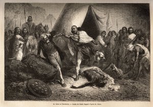 Kaiser (oder Negus) Theodoros II (Tewodros) (geboren um 1818-1868, vor seiner Krönung auf dem äthiopischen Reich Kassa Hailu genannt), bedroht mit seiner Waffe Herrn Stern, einen englischen Missionar, der eine Biografie des Negus verfasste, durch die sich  von Unknown artist