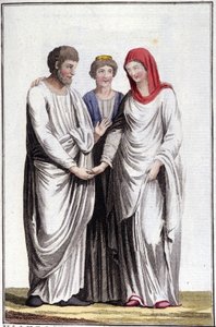 Verlobung oder Eheversprechen: dextrarum iunctio oder Vereinigung der rechten Hände. Gravur aus dem 19. Jahrhundert. von Unknown artist