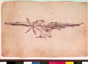 Eole Flugmaschine. Darstellung von Clement Aders Flugzeug. Anonyme Zeichnung um 1882-1889