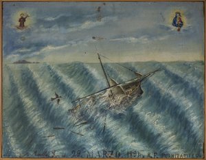 Ex-voto (ex voto) Seemann, beliebtes Angebot als Zeichen der Hingabe und Dankbarkeit des Seemanns, der die Gefahren des Meeres überlebt hat, aus der Kirche von Carmine, Torre del Greco, nahe Neapel, 29.03.1894 Italien von Unknown artist