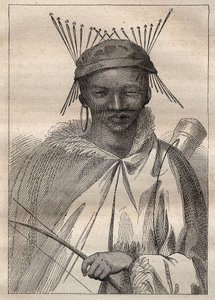 Expedition ins Landesinnere von Südafrika (1775) von Anders Sparrman (1748-1820): ein Boschiman (Bochiman oder San, Ureinwohner des südlichen Afrikas) - Illustration aus „The Great Mariners of the 18th century“ von Unknown artist