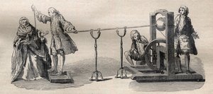 Erfahrung mit der Boze-Maschine: Entzündung des Weingeistes mit der Spitze eines Schwertes