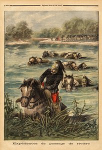Erfahrung der Flussüberquerung durch das 7. Dragonerregiment in Fontainebleau. Gravur in „Le petit journal“ 6.09.1896. Sammlung Selva. von Unknown artist
