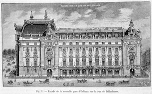 Fassade des neuen Bahnhofs von Orléans in der Rue de Bellechasse - in „La Nature“ von Unknown artist