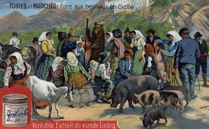 Messen und Märkte: Viehmarkt in Sizilien. Chromolithographie, Liebig-Bild. von Unknown artist