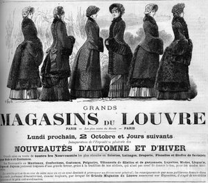 Damenmode des 19. Jahrhunderts: Werbung für die Kaufhäuser des Louvre