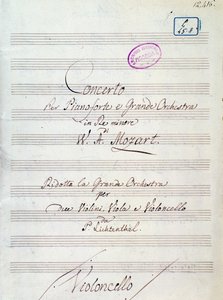 Erste Seite der Partitur für Klavierkonzert und großes Orchester in d-Moll von Mozart, Lichtenthal-Version (19. Jahrhundert) von Unknown artist