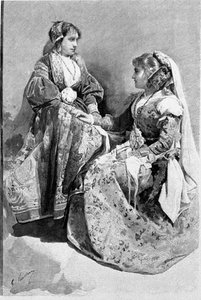 Folklore: Frauen in traditionellen Hochzeitskostümen, Sizilien. Gravur des 19. Jahrhunderts von Unknown artist