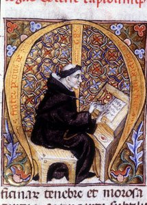 Fra Pietro di Pavia, ein Kopist bei der Arbeit. Manuskript aus dem 14. Jahrhundert von Unknown artist