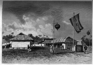 Frankreich in Indochina: Französischer Militärposten innerhalb der Zitadelle von Hue, Hauptstadt von Indochina. Gravur in „Le journal de la jeunesse“ von Unknown artist