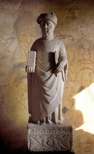 Francesco Petrarca (1304 - 1374) (Petrarca), italienischer Dichter. Statue aus dem 14. Jahrhundert. Petrarca-Haus in Arquà bei Padua
