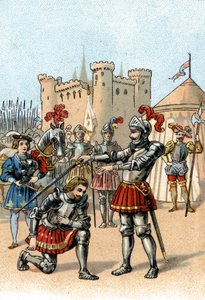 Franz I. von Frankreich bittet den Chevalier Bayard nach dem Sieg in der Schlacht von Marignano, Italien, zum Ritter geschlagen zu werden.
