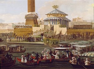 Franz I. der Beiden Sizilien und seine Frau Maria Isabella von Spanien bei einer Zeremonie im Arsenal von Neapel. Anonymes Gemälde des 19. Jahrhunderts von Unknown artist