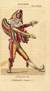 Französischer Komiktänzer und Pantomime Charles-Francois Mazurier als Polichinello in Polichinelle Vampire von Théodore de Banville im Théâtre de la Porte Saint-Martin