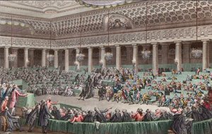 Französische Revolution - Die Nationalversammlung verzichtet auf alle Privilegien, 4. August 1789, graviert von Helman - Nationalversammlung Verzicht auf alle Privilegien, in Versailles, Sitzung der Nacht vom 4. auf den 5. August 1789 von Unknown artist