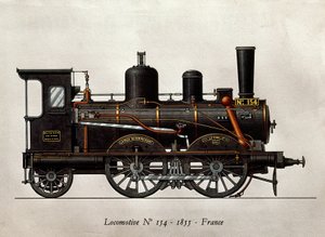 Französischer Zug: Lokomotive Nummer 154 von 1855. Gravur. Paris, Kunstgewerbemuseum