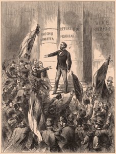 Gambetta auf den Stufen des Hôtel de Ville in Paris, verkündet die Republik nach der Gefangennahme von Napoleon III. in der Schlacht von Sedan im Deutsch-Französischen Krieg von 1870 von Unknown