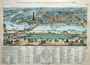 Gesamtansicht der Weltausstellung 1867 in Paris. Im Hintergrund: der Park der Militärschule des Champ de Mars. Gravur Paris, Musée Carnavalet von Unknown artist