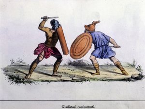 Gladiatorenkampf. Gravur aus dem 19. Jahrhundert