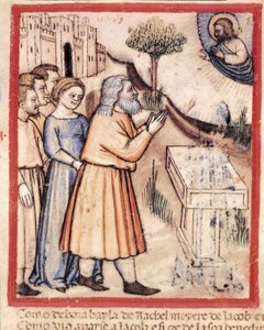 Gott erscheint Jakob, der einen Miniaturaltar errichtet hat, aus Codex 212 (oder Padovano Codice oder Bibel von Padua) 1390-1400 Rovigo, Accademia dei Concordi
