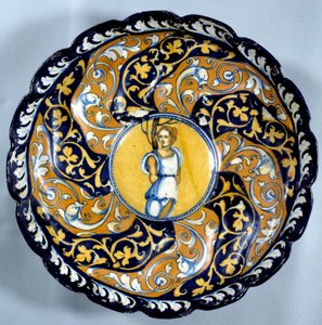 Godronierte Fayence-Schale mit Engelchen-Dekor. 16. Jahrhundert von Unknown artist