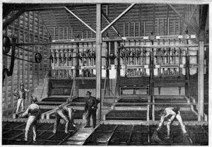 Goldabbau: Goldquarz-Schleifwerkstatt in den Goldminen von Neuseeland von Unknown artist