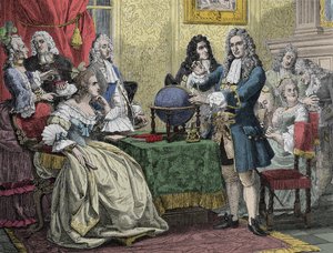 Gottfried Wilhelm Leibniz (1646-1716) besucht Königin Sophie Charlotte von Preußen (Sophie-Charlotte von Hannover) von Unknown artist