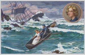 Grace Darling rudert mit ihrem Vater, um Überlebende des gestrandeten Schiffs "Forfarshire" im Jahr 1838 zu retten von Unknown artist