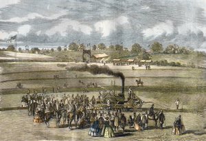 Großbritannien: Landwirtschaft, Pflügszene. Boydell-Dampfpflug in der Nähe von Louth im Jahr 1854.