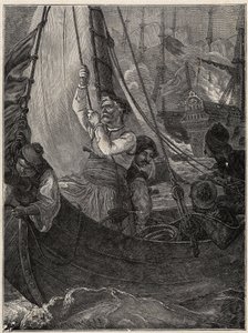 Griechischer Unabhängigkeitskrieg 1821 - 1829: Konstantin Kanaris (Konstantinos Canaris) verbrennt das Flaggschiff der türkischen Flotte vor Chios von Unknown artist