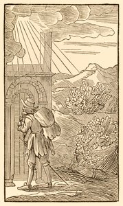 Wer eintreten will, muss zuerst draußen stehen und an die Tür klopfen... aus Der Pilgerreise von dieser Welt in die zukünftige Welt von John Bunyan von Unknown