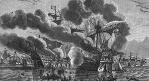 Hervé Primoguet verbrannte das Admiralsschiff von England am 10. August. von Unknown artist