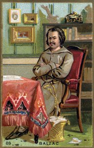 Honoré de Balzac (1799 - 1850) in seinem Büro. Chromolithografie des 19. Jahrhunderts. von Unknown artist