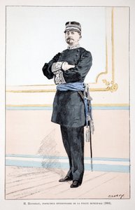 Honorat, Divisionsinspektor der Stadtpolizei (1884). Farbradierung zur Illustration „Geschichte des Friedenswächterkorps“ Buch veröffentlicht unter der Schirmherrschaft von Louis Lepine (1846-1933), Polizeipräfekt von Paris, von Alfred Rey