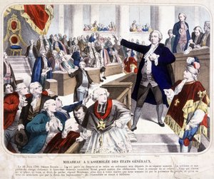 Honoré Gabriel Riqueti, Graf von Mirabeau (1749-1791) bei der Versammlung der États Généraux: „Gehen Sie und sagen Sie Ihrem Herrn, dass wir hier durch die Macht des Volkes sind und dass sie uns nur durch die Gewalt der Bajonette genommen werden“ am 23. von Unknown artist