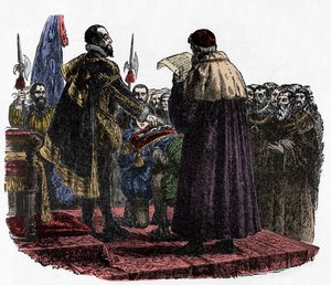 Hugo Capet leistet den Souveränseid - Hugo Capet (ca. 941-996), König der Franken, leistet 987 den Souveränseid - 1882 von Unknown artist