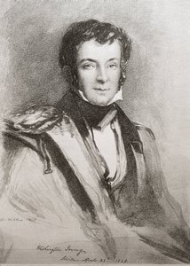 IRVING, Washington (1783-1859). US-amerikanischer Romanautor und Historiker. Porträt gemacht in Sevilla (1828). Lithographie.