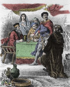 Illustration für „Ivanhoe“ von Walter Scott (1771-1832), schottischer Schriftsteller: Ivanhoe wird vom sächsischen Ritter Brian de Bois Guilbert herausgefordert. von Unknown artist