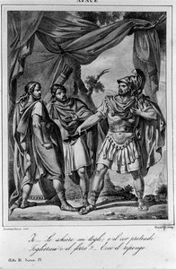 Illustration zu Szene 3 aus Akt IV von „Ajax“ von Ugo Foscolo, 19. Jahrhundert von Unknown artist