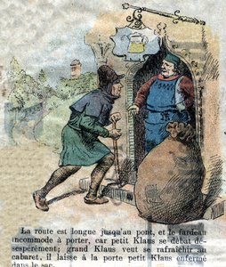 Illustration des späten 19. Jahrhunderts für das Märchen von Hans Christian Andersen „Groß Claus und Klein Claus“ (Klaus). Private Sammlung.