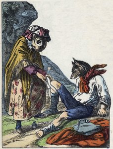 Illustration des Märchens „Gute Mama Schaf“. In „Märchen aus dem Heim für die Kleinen“. Anonyme Gravur des 19. Jahrhunderts. von Unknown artist