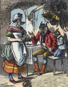 Illustration des Märchens „Gute Mutter Schaf“. In „Märchen aus dem Heim für die Kleinen“. Anonyme Gravur aus dem 19. Jahrhundert von Unknown artist